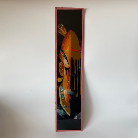 Vintage African REVERSE GLASS PAINT Stylized Tribal's Man Face Wall Art Rare Fin - Picture 4 of 8